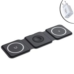   WX-1 15W 3 az 1-ben vezeték nélküli MagSafe kompatibilis töltőpad (iPhone, Airpods és Apple Watch) - fekete